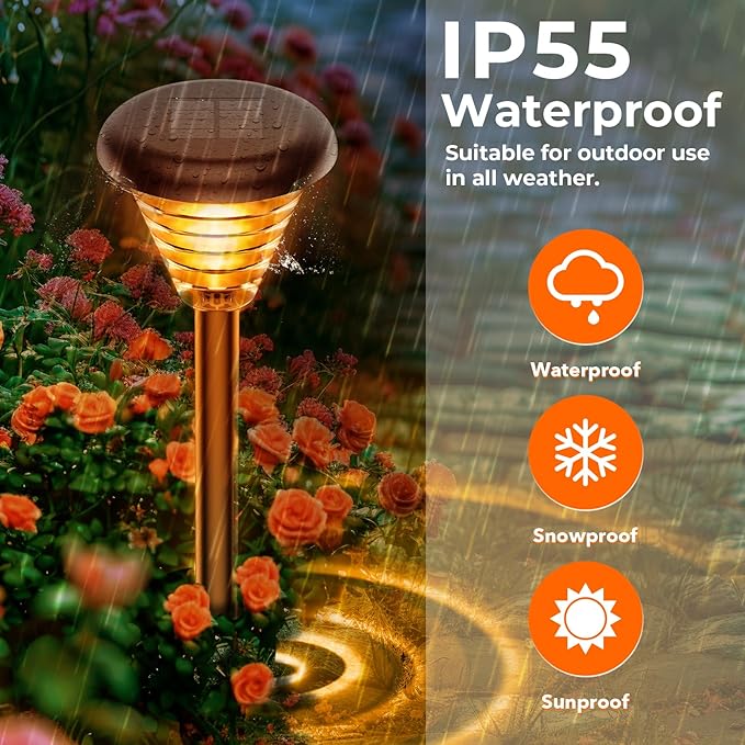 6 Pack, Landscape Lighting for Yard and Walkway, Garden Decor for Outside Patio Porch, Warm White, Black, GD006