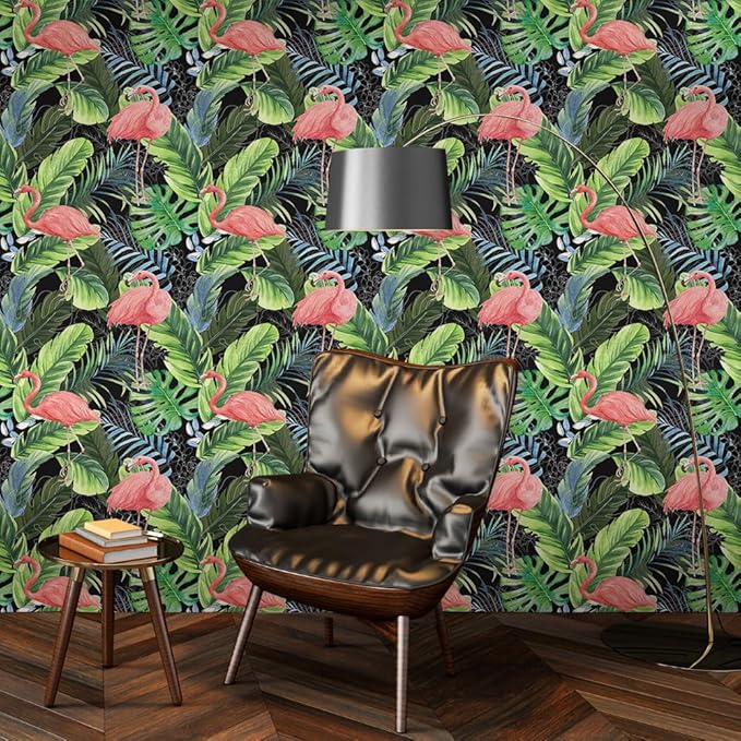 Hawaii Tropical Flamingo Palm Tree Peel and Stick Wallpaper Self Adhesive Removable Easy Peel Off Stick on Wall Paper for Bedroom Cabinet Renter