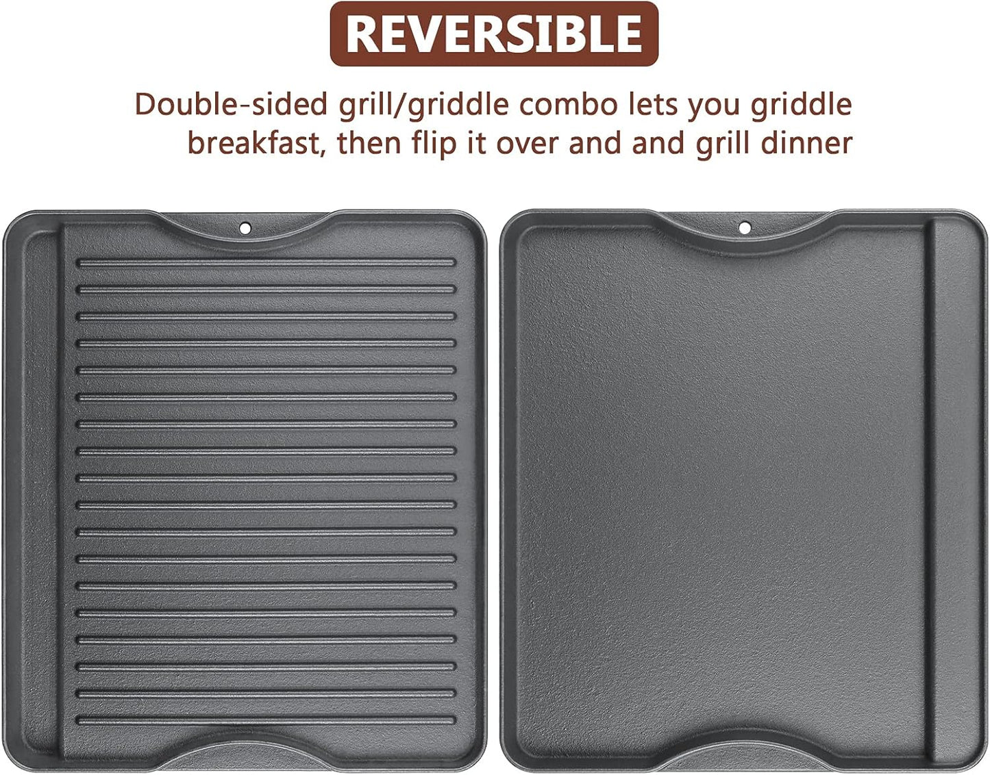 Cast Iron Griddle for Camp Chef, Reversible Griddle for Outdoor Cooking 14" x 16" for Camp Chef 2 Burner Stove Explorer 2-Burner, 3-Burner, 2X, 3X, Single Burner Stove