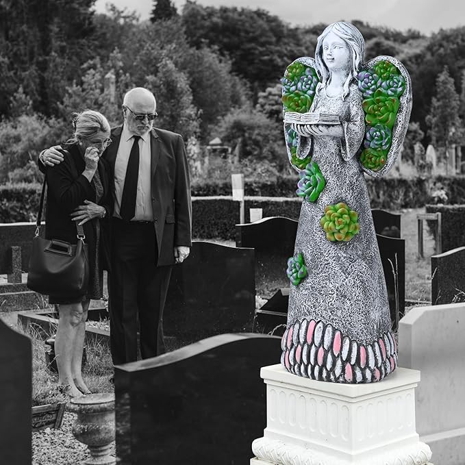 Garden Angels Statue-Solar Angel Statues Cemetery Decoration- Outdoor Memorial Pray Angels Figurine for Patio Lawn Yard Porch Decorations,10.24 Inches