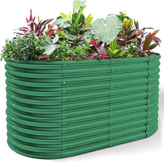 Land Guard 6x3x3ft Oval Galvanized Raised Garden Beds, Large-Capacity Metal Planter Box Outdoor, Durable Deep Raised Garden Bed 3ft Tall, Raised Beds for Gardening Vegetables, Forest Green