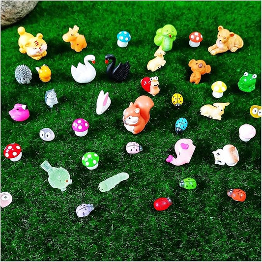 100 Pcs Mini Resin Animals Figures, Forest Tiny Plastic Animals Figurines to Hide Miniature Fairy Garden Decorations Accessories