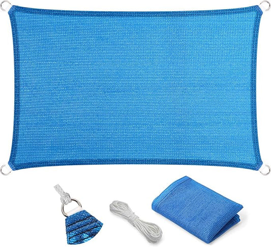 Eden's Decor Straight Flat-Edged Sun Shade Sail Rectangular 18' x 20' Blue UV-Blocking Outdoor Canopy Fabric Cloth Awning for Pergola Patio Garden Backyard Custom Size