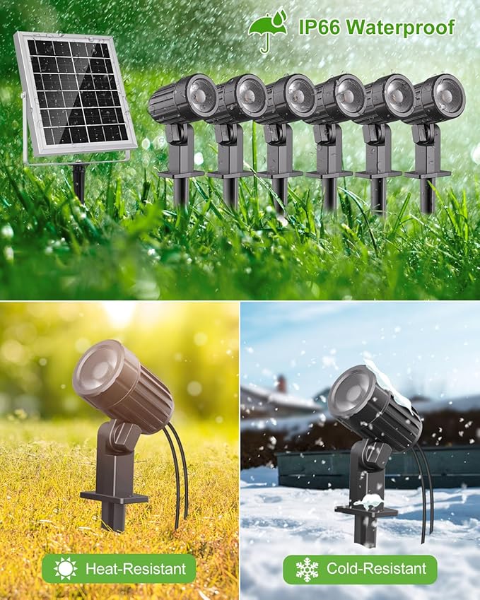 CLY 6 in 1 Solar Spotlights Landscape Outdoor Garden, Solar Spotlights IP66 Waterproof Landscape Lighting with Remote 18M Cable for Garden, Lawn, Patio, 2700K/4000K/6500K