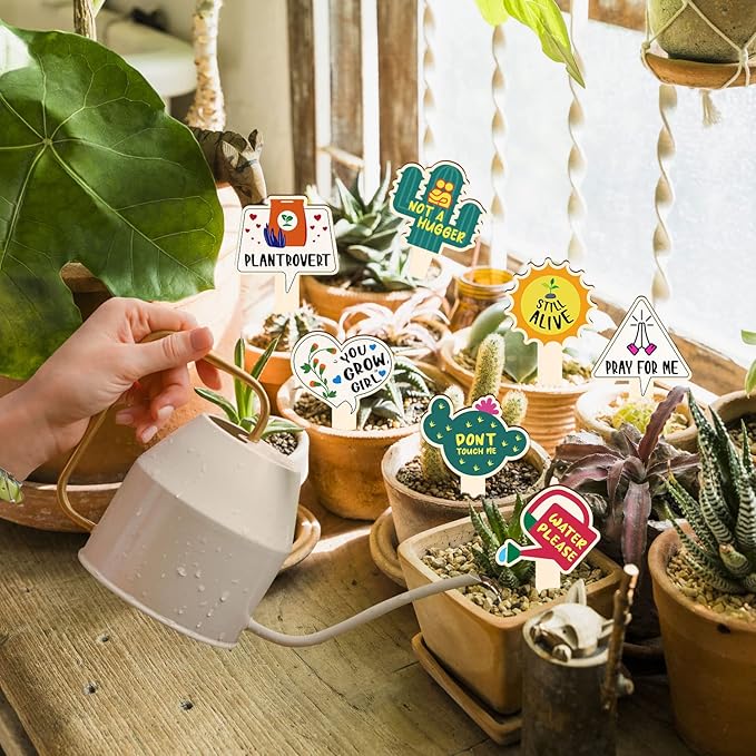 Funny Wooden Plant Labels - 15 Pack Tags for Succulents, Flowers, Greenery; Waterproof, Outdoor Garden Plant Markers; Perfect Gifts for Plant Lovers