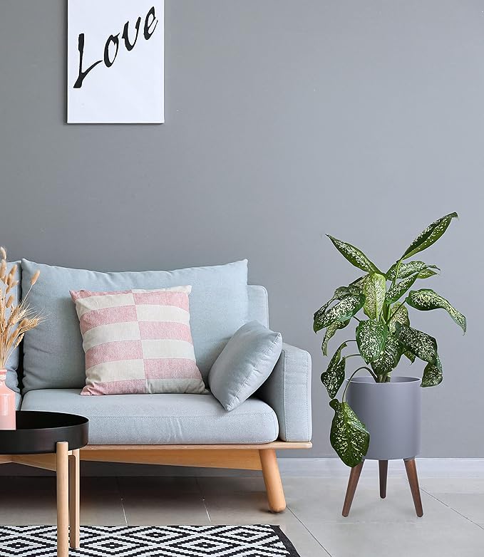 D'vine Dev 10 Inch Planter Pot with Stand, Mid-Century Tall Plant Pot with Legs for Indoor Plants, Medium, Grey, 88-O-B-3