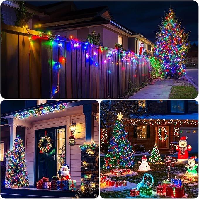 2 Pack Solar Powered Christmas Lights, 75.5ft 200 LED Multicolor Christmas Tree Lights, 8 Modes Solar String Lights Outdoor Waterproof for Garden Wedding Party Halloween Xmas Decoration