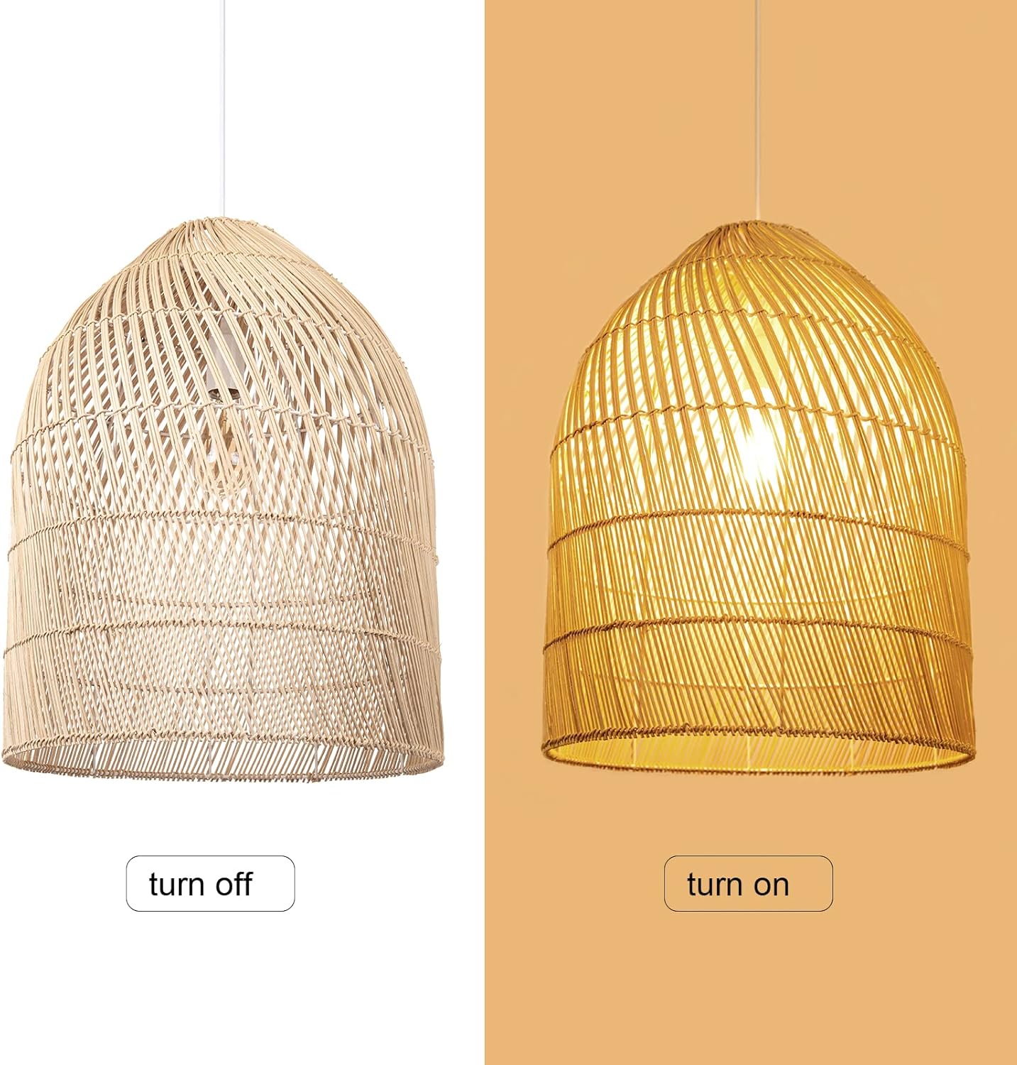 Arturesthome 1 Light Wicker Bell Pendant Lamp, Design Basket Rattan Woven Pendant Light Shades, Handmade Hanging Ceiling Lights Crafts Lampshade 16.5"*20.8"