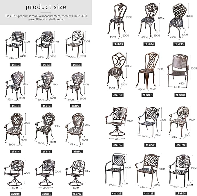 Outdoor Dining Chair Cast Aluminum Patio Chairs Set of 2 All-Weather Patio Dining Chair with Adjustable Feet for Backyard Garden (Square Lattice Chair)