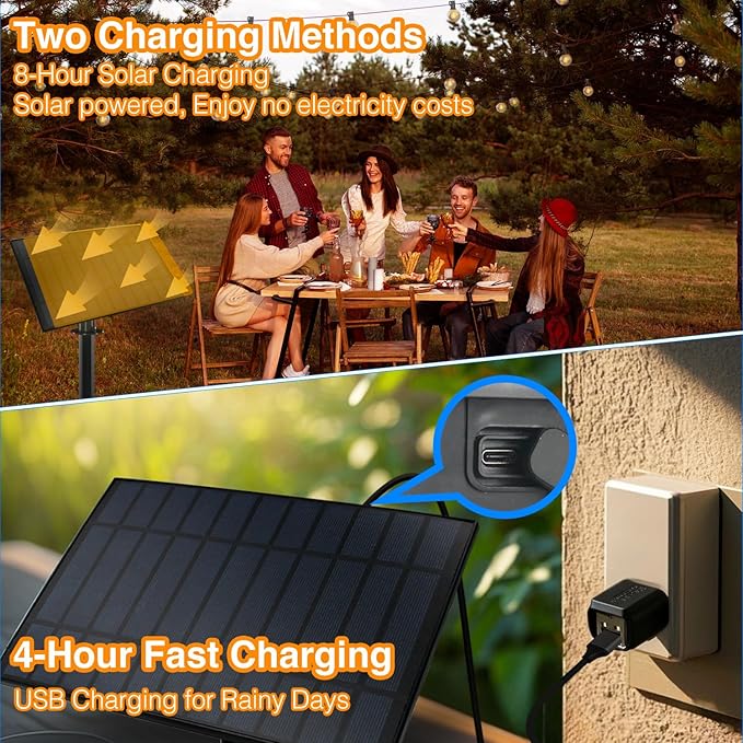 DAYBETTER 25FT Solar String Lights for Outside Waterproof with Remote,12 LED Shatterproof Bulbs Dimmable&Timer, Solar Patio Lights 3 Installation(Clips/Stakes/Nails) for Outdoor Porch Garden Market