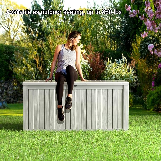 150 Gallon Outdoor Storage Box – Waterproof Deck Box for Patio & Garden,Light Brown