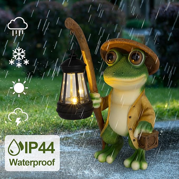Frog Statue Solar Lights Outdoor-Halloween Christmas Decorations Outdoor, Frog Solar Lights for Garden Patio Porch Decor, Birthday Gifts for Mom Grandma, Housewarming Gifts New Home