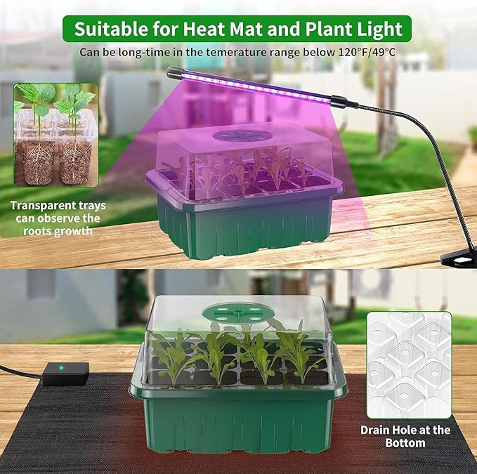 120 Cells Reusable Seed Starter Tray, 10 Pack Seedling Starter Kit for Greenhouse Propagator Station Planting Growing (Green)