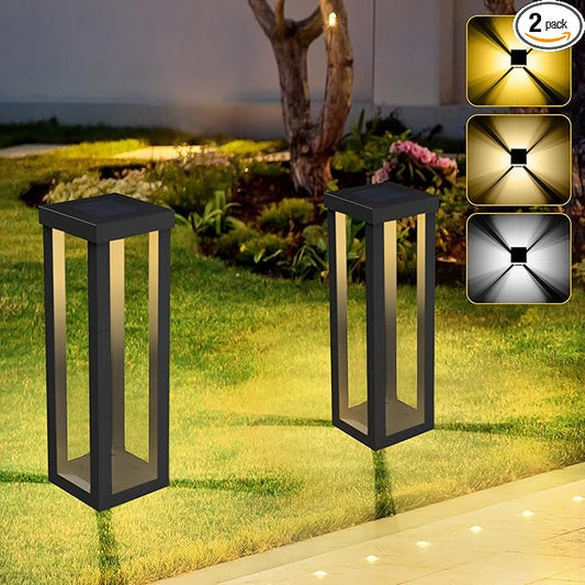 Solar Patio Floor Lamp Outdoor, 2 Pack Solar Landscape Path Lights with 3 Light Modes, Garden Decorations Waterproof 12H Endurance Cordless Landscaping for Porch Lawn Yard Backyard (Black)