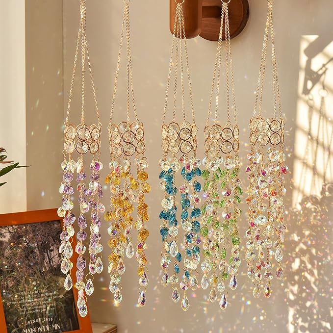 Hanging Window Garden Crystal Sun Catcher, Gold-Plated Sun Catcher for Indoor and Outdoor Decoration, Light Catcher, Party Crystals (Purple)