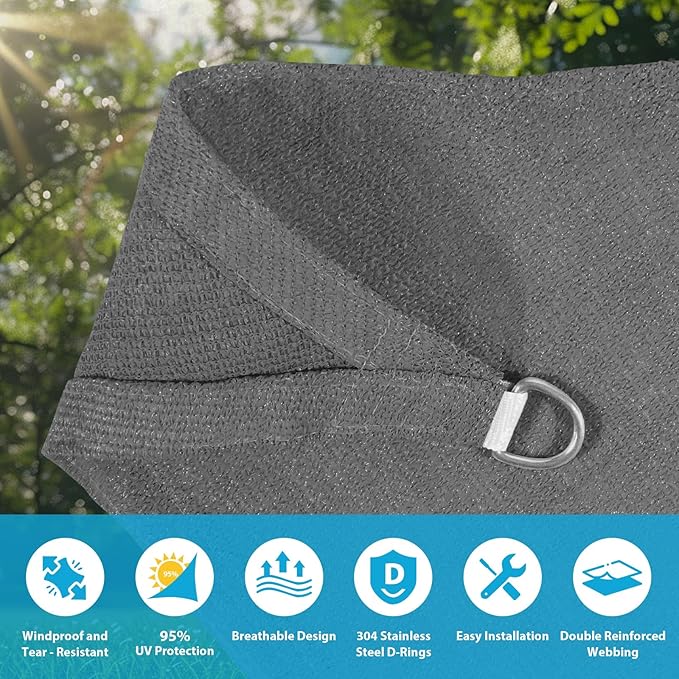 Amagenix Sun Shade Sail 5'X5'X5' Curved Edge Outdoor Shade Canopy Dark Grey Breathable 95% UV Block Shade Cloth for Patio Garden Backyard (We Make Custom Size)
