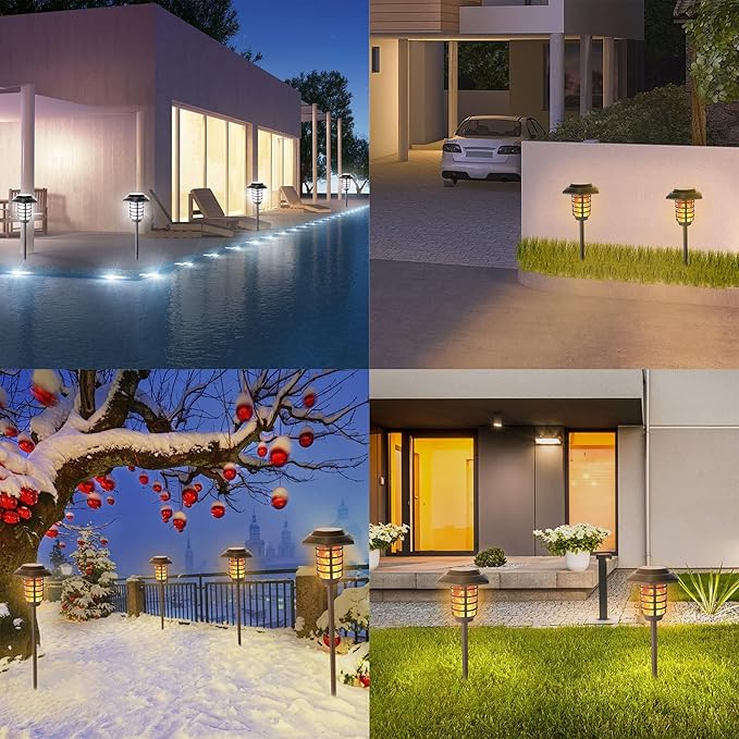 2Pack Solar Flame Lights Outdoor Solar Torch Lights Flickering Flame Solar Powered Auto On/Off Waterproof Security Path Lights for Walkway Garden Yard