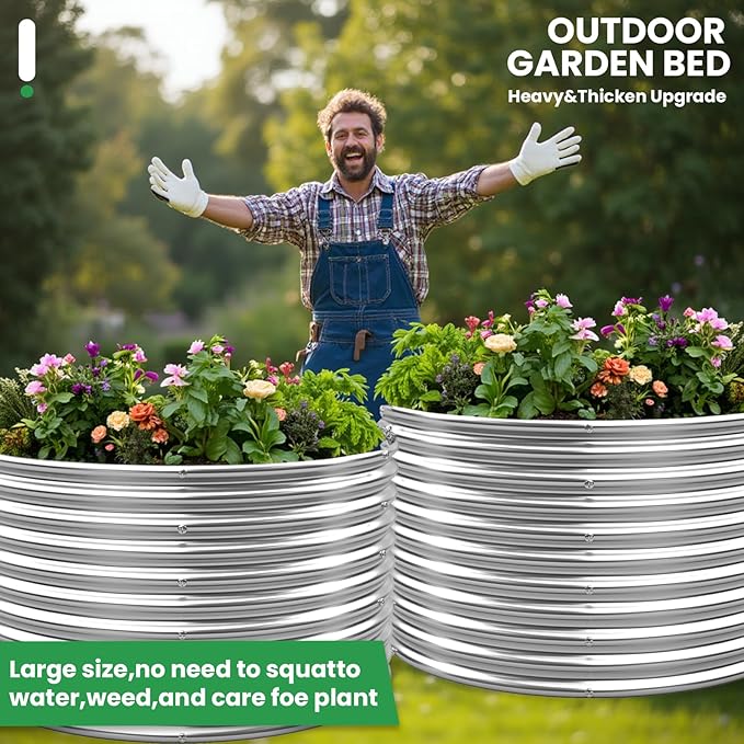 2 Pack 22x22 inch Tall Round Galvanized Raised Garden Bed Outdoor,Metal Garden Bed for Vegetables,Steel Raised Beds for Gardening,Above Ground Garden Box for Flower