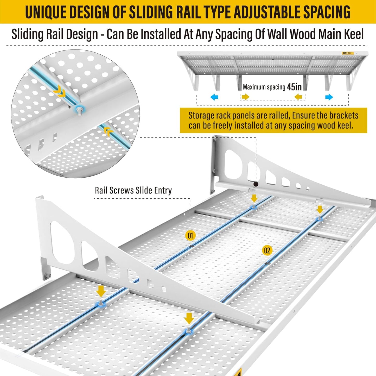 2Pack 1.64x4ft Adjustable Metal Garage Wall Shelving Heavy Duty Garage Storage Shelf Wall Mounted White