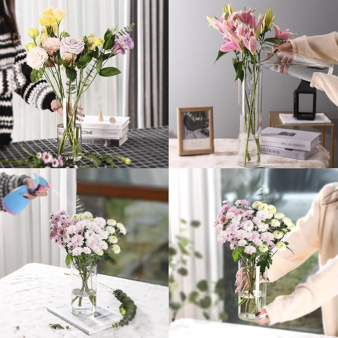 Clear Flower Vase, Non-breakable Vases, 6" W x 16" H, Acrylic Vase, Aesthetic Room Decor Cylindrical Modern Flower Vases for Table Centerpiece, Home Decor, Women Floral Arrangement Gift
