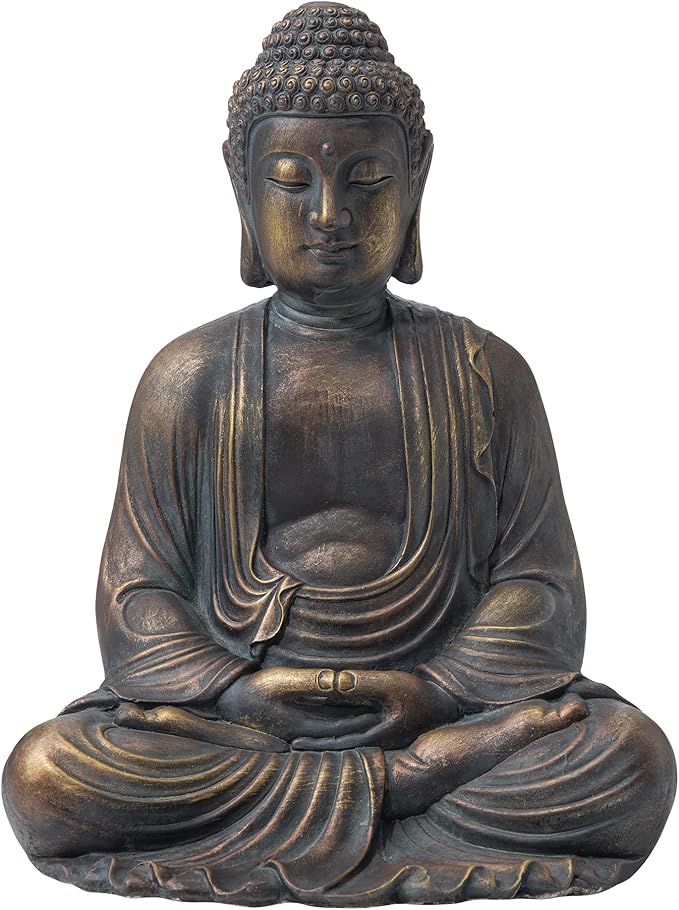 Glitzhome GH20384 22.75" Indoor Outdoor Sitting Meditating Buddha Zen Statue, 22.75 Inch Tall, Bronze