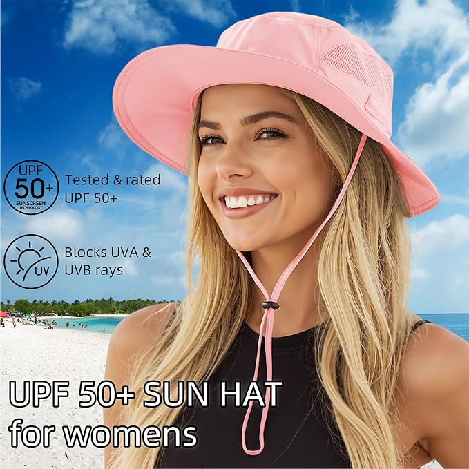 Connectyle Women's UPF 50+ Sun Hat UV Protection Wide Brim Bucket Hat Summer Beach Hats Fishing Hiking Outdoor Safari Hats