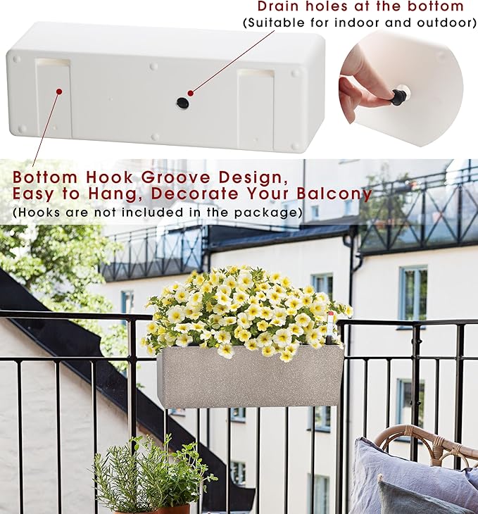 GardenBasix Elongated Self Watering Planter Pots Window Box 5.5 x 16 inch Indoor Home Garden Modern Decorative Planter Pot for All House Plants Flowers Herbs (Coffee,1-Pack)