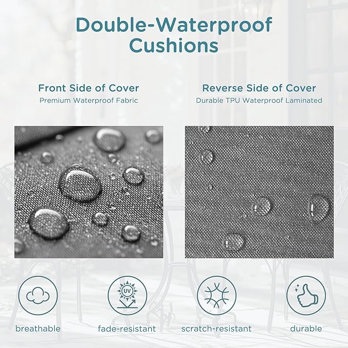 Codi Outdoor Seat Cushions for Patio Furniture 22x22 Inch, Waterproof Chair Cushion with Handles & Adjustable Straps, Fade Resistant - Set of 2, Grey