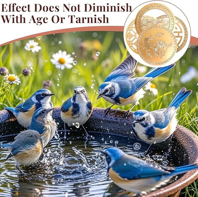 Copper Bird Bath Purification Disk, Water Wiggler for Bird Bath, Bird Bath Copper Disk, 1mm Reinforced 99% Pure Copper Cleaning Disk, Universal Fit for Outdoor Birdbaths, 4 Inch in Diameter (B)