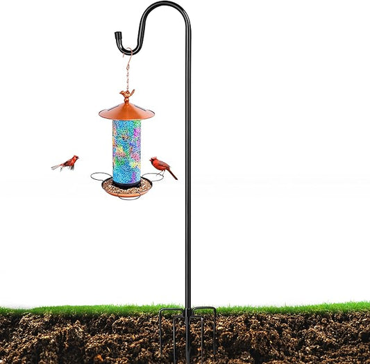 XDW-GIFTS Bird Feeder Pole for Outdoor, 92 Inch Shepherds Hooks Heavy Duty Garden Pole for Hanging Plant Basket, Solar Light Lanterns, Garden Plant Hanger Stands with 5 Base Prongs