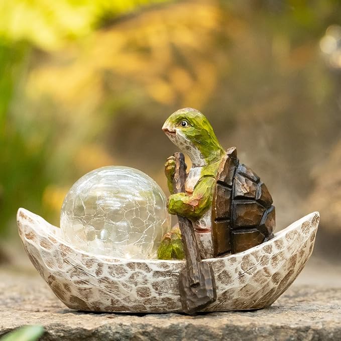Garden Statue of Turtle,Garden Decor Turtle Figurine,Turtle Outdoor Statue,Solar Turtle Decor for Patio,Balcony,Yard,Lawn Ornament,Perfect Garden Gift