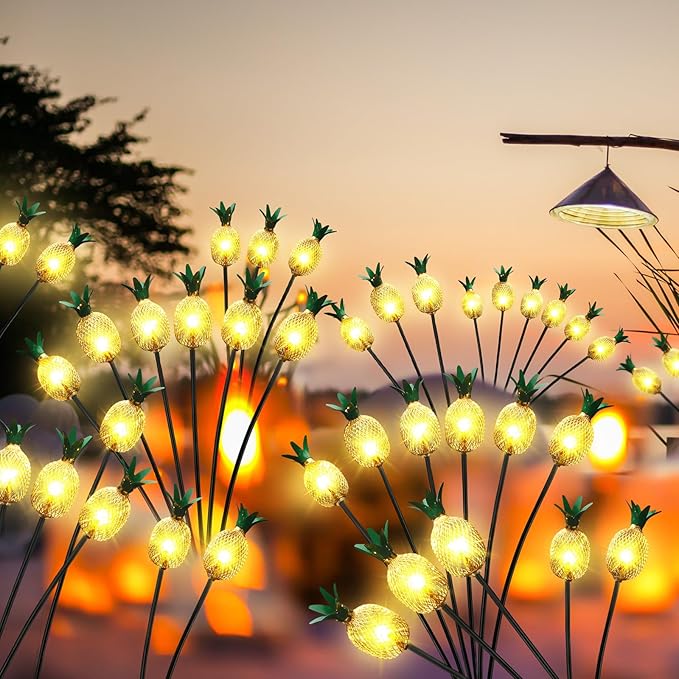 4 Pack Pineapple Patio Solar Lights Waterproof Solar Energy Powered Swaying Stake Lights Summer Outdoor Garden Yard Landscape Tropical Decor