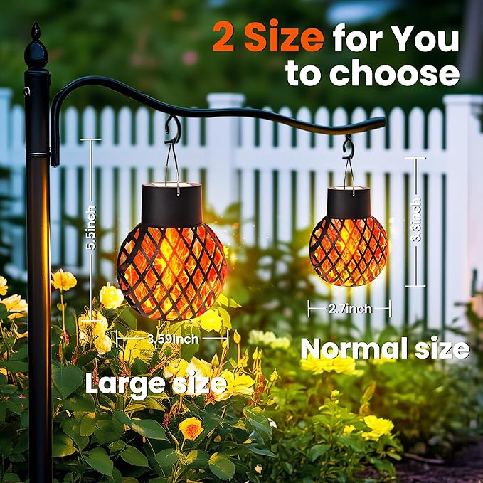 GIGALUMI Solar Lights Outdoor Waterproof,12 Pack Solar Hanging Lights with Flickering Flame,Outdoor Solar Lights for Yard,Patio,Tree,Camping,Christmas Decoration,New Upgraded Larger Lanterns