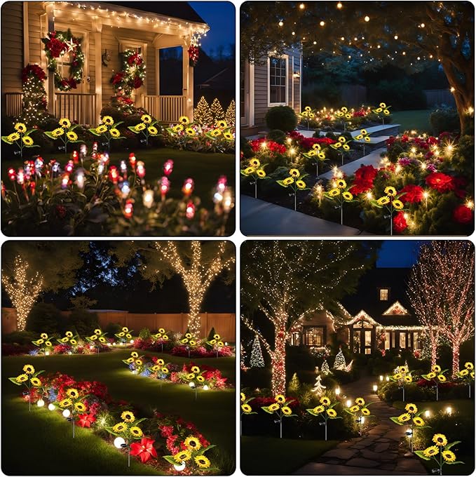 2-Pack Solar Powered Sunflower Garden Lights, LED Outdoor Decor Solar Light Flowers for Yard Patio Ground Lawn Landscape, Decorative Flower Bright Night Outside