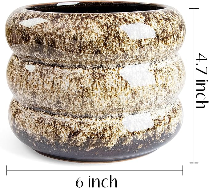 Ceramic 6 inch Plant Pot - Planter for Indoor Plants with Drainage Hole, Flower Pots for Orchid, Succulent,Outdoor Plants, Modern Glaze Planters for Home Office Decor Gift