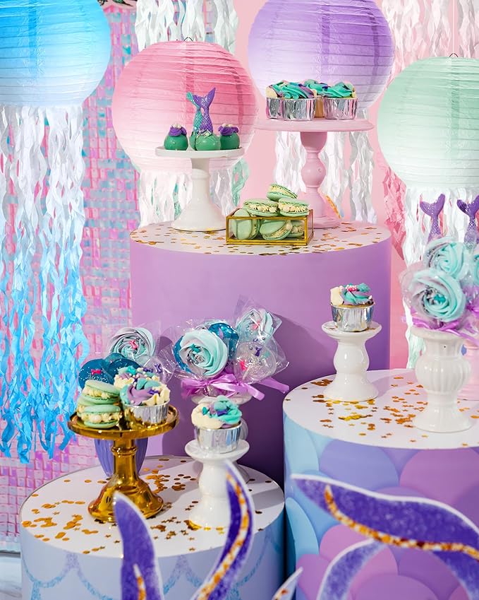 18 Pcs Jellyfish Paper Lanterns Mermaid Birthday Decorations Hanging Lantern Lamps for Ocean Theme Decor Under The Sea Party Supplies(Gradient Color)