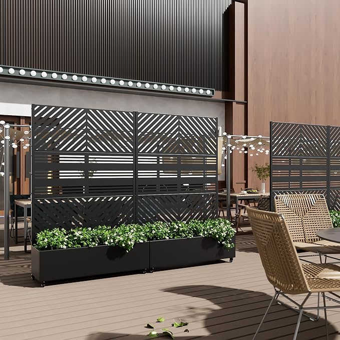 Casaphoria Metal Raised Garden Bed with Trellis and Wheels, 72"x47"x16" Planter Box for Climbing Plants, Vegetables & Vines, Features Drainage Holes and Privacy Screen, Black(Parallel&Harold)