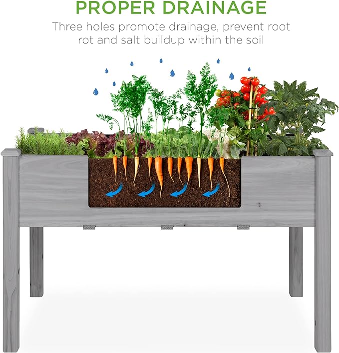 Best Choice Products 48x24x30in Raised Garden Bed, Elevated Wooden Planter for Backyard w/Foot Caps, Bed Liner, 200 lbs Capacity - Gray