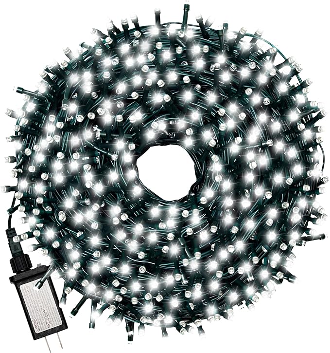 Christmas Tree Light 200 LEDs 73ft Green Cable Wire Fairy String Twinkle Lights Plug in 12 Modes for Xmas Party, Outdoor, Garden, Wedding, Home Decoration (White)