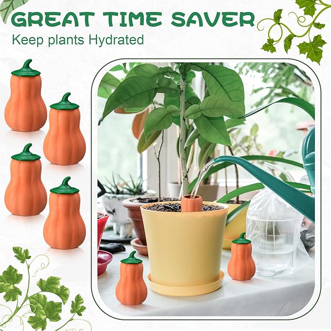 4 Pcs 24oz Terracotta Watering Spikes Self Watering Planter Insert Terracotta Stakes Olla Pot for Outdoor Indoor Garden Plants, Easy to Refill(Pumpkin)