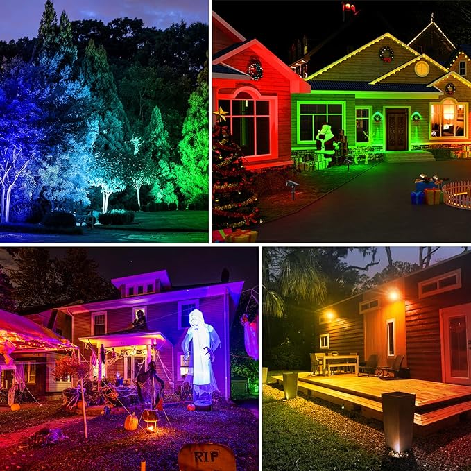T-SUNUS Christmas Solar Spot Lights Outdoor Color Changing 4 Pack, IP65 Waterproof Solar Landscape Spotlights Garden Pond Lights, 2-in-1 RGB Lighting for Yard Pathway Driveway Walkway Tree Halloween