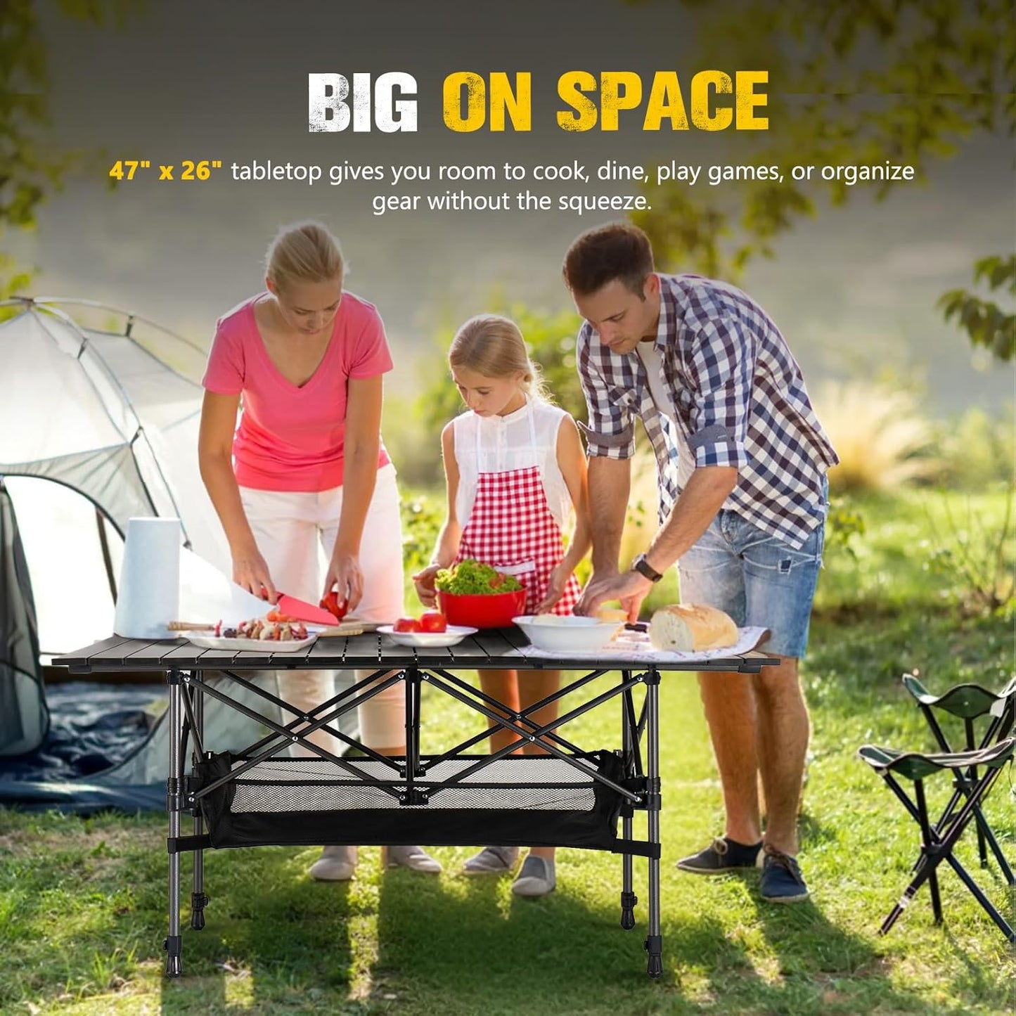 BUNKER INDUST Folding Camping Table, Outdoor Portable Roll-Top Aluminum Table with Carry Bag for Picnic,Beach,BBQ,Backyards, Adjustable Height