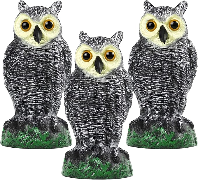 Galashield Owl Decoy | Plastic Owls to Scare Birds Away | Owl Statue for Garden & Outdoors - Pack of 3