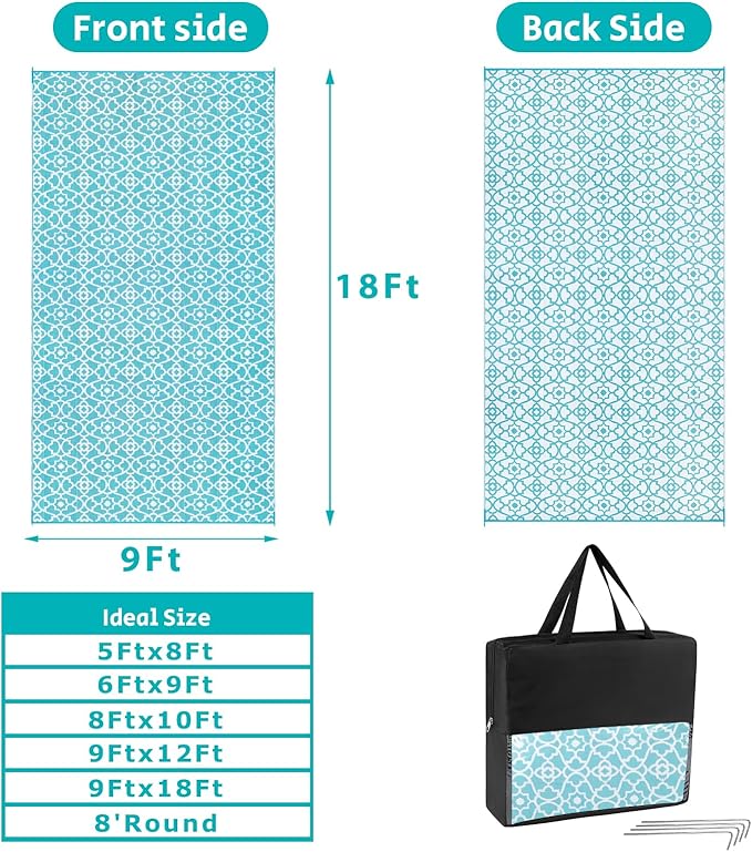 HEBE Outdoor Rug Waterproof 9x18, Plastic Straw Rug Camping Rug, Reversible Outdoor Patio Rugs RV Mat Clearance, Indoor Outside Floor Carpet for Porch,Deck,Camper,Balcony,Backyard