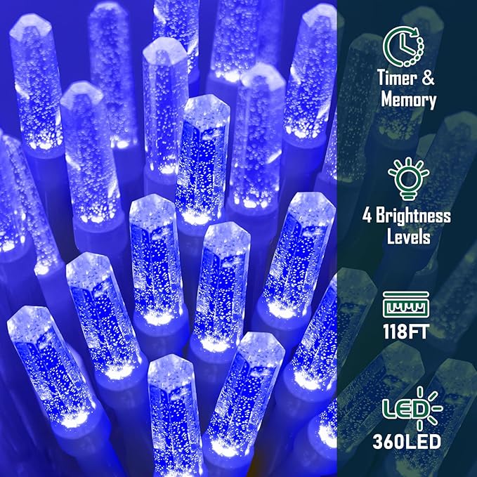 Heceltt 360 LED 118 FT String Lights Outdoor, 8 Modes Easter Lights Plug in, IP44 Waterproof Led String Lights with Timer and Memory for Easter Yard Party Garden Decorations (Blue)