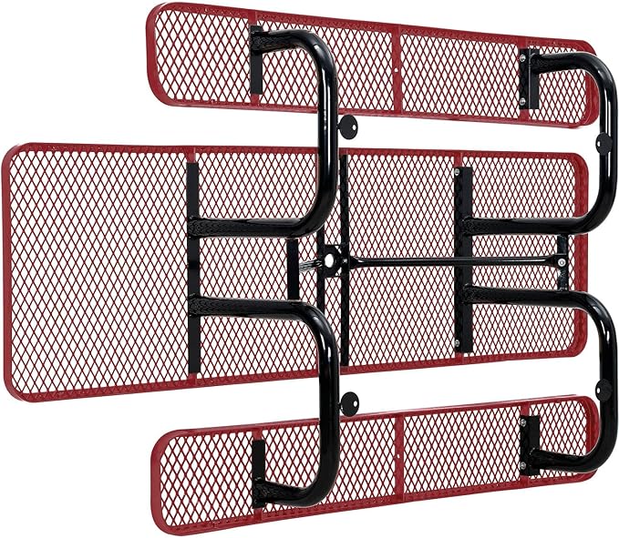 Global Industrial 8'L Rectangular Picnic Table, ADA Compliant, Expanded Metal, Red Thermoplastic Coating, Attached Benches, 1-1/2” Umbrella Pole Hole, Outdoor-Rated