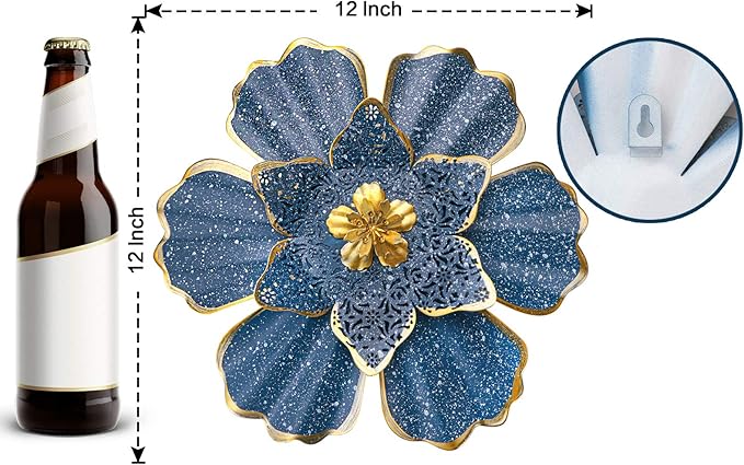 EASICUTI Blue Metal Flower Wall Decor Boho Metal Wall Art Decorations Hanging for Indoor Outdoor Home Bathroom Patio Fence Garden Bedroom Living Room Or Wall Sculptures 12 Inch