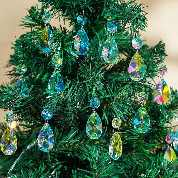 20 Pieces 38mm Crystal Prisms Chandelier Rounded Pear Ornament Pendants Crystal Beads Hanging Glass Crystal Chandelier Prisms for Wedding Party Tree Garlands Decoration DIY Jewelry