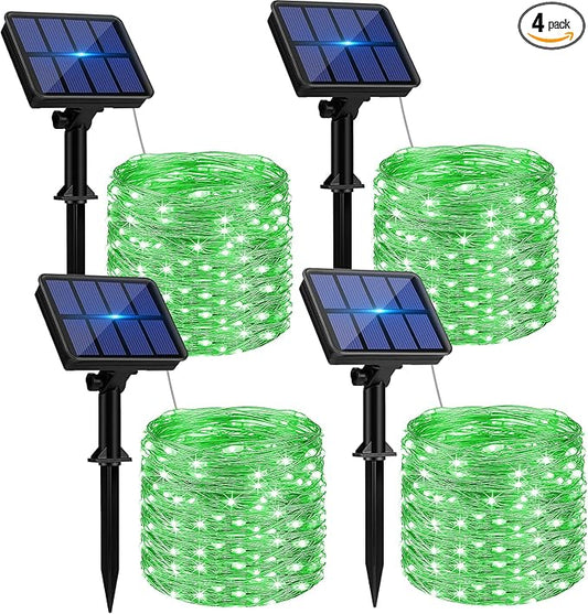 btfarm 4 Pack St Patricks Day Fairy Lights, 320LED 132FT Green Solar String Lights Outdoor Waterproof, 8 Modes Solar Twinkle Lights Irish Decorations for Tree Party Christmas Garden Yard Wedding