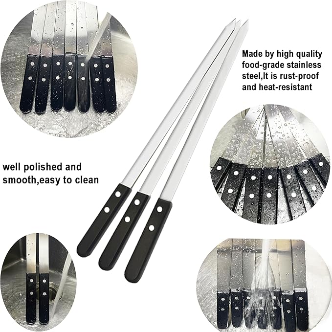 23.6 Inch Long Kabob Skewers, 0.91 Inch Wide, Stainless Steel with Black Wood Handle, 7 Pack